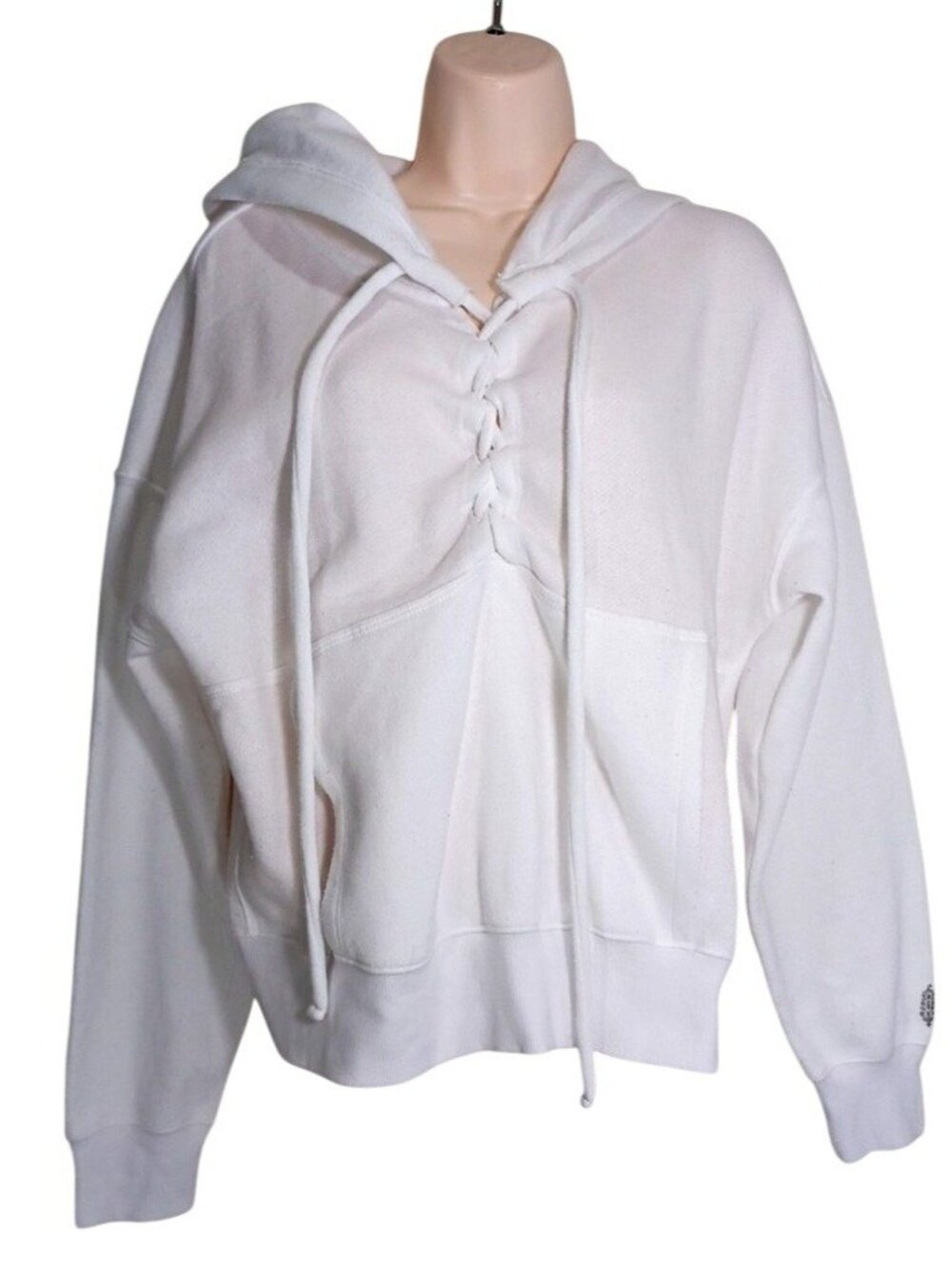 Free People Movement Believe It Lace Up Oversize Crop Hoodie White Womens Sz M - Picture 2 of 10